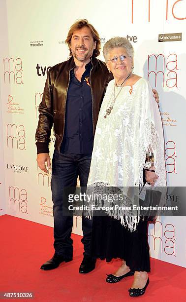 Javier Bardem and Pilar Bardem attend 'Ma ma' charity premiere on September 9, 2015 in Madrid, Spain.