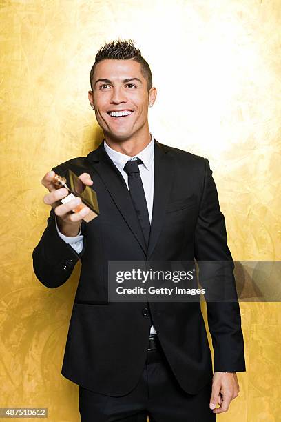 Cristiano Ronaldo poses as he unveils his debut fragrence 'Cristiano Ronaldo Legacy' at a launch party on September 9, 2015 in Madrid, Spain.