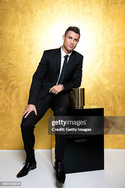 Cristiano Ronaldo poses as he unveils his debut fragrence 'Cristiano Ronaldo Legacy' at a launch party on September 9, 2015 in Madrid, Spain.
