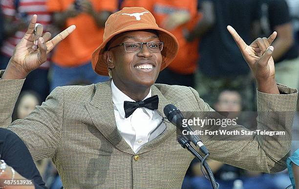 Top basketball player Myles Turner announces that he will attend and play for the University of Texas, during ESPN broadcast at Trinity High School...
