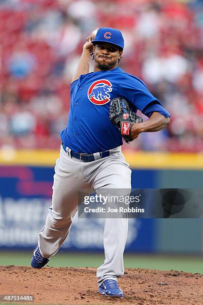 Edwin Jackson of the Chicago Cubs pitches in the second inning of the game against the Cincinnati Reds at Great American Ball Park on April 30, 2014...