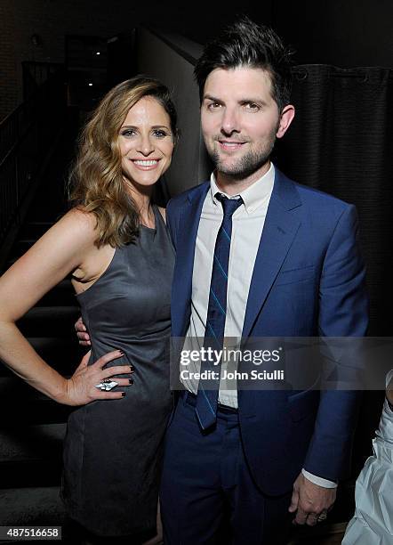 Actors Amanda Savage and Adam Scott attend the Los Angeles premiere of IFC Films "Sleeping With Other People" presented by Dark Horse Wine on...