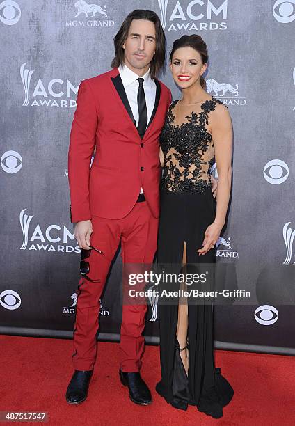 Singer Jake Owen and wife Lacey Buchanan arrive at the 49th Annual Academy of Country Music Awards at the MGM Grand Hotel and Casino on April 6, 2014...