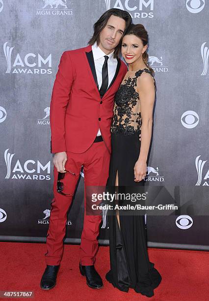 Singer Jake Owen and wife Lacey Buchanan arrive at the 49th Annual Academy of Country Music Awards at the MGM Grand Hotel and Casino on April 6, 2014...