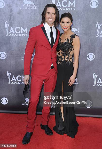 Singer Jake Owen and wife Lacey Buchanan arrive at the 49th Annual Academy of Country Music Awards at the MGM Grand Hotel and Casino on April 6, 2014...