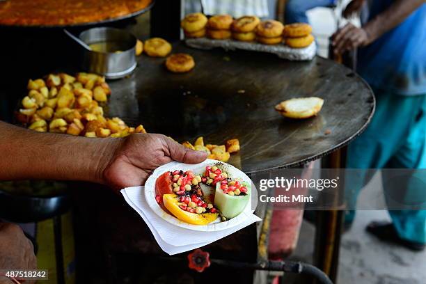 The famous Kulle chaat shop in Chawri Bazaar in Chandni Chowk, on August 20, 2014 in New Delhi, India. Chandni Chowk , often called the food capital...