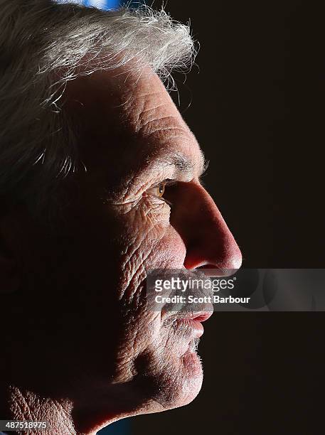 Mick Malthouse, coach of the Blues speaks during a press conference before a Carlton Blues AFL training session at Visy Park on May 1, 2014 in...