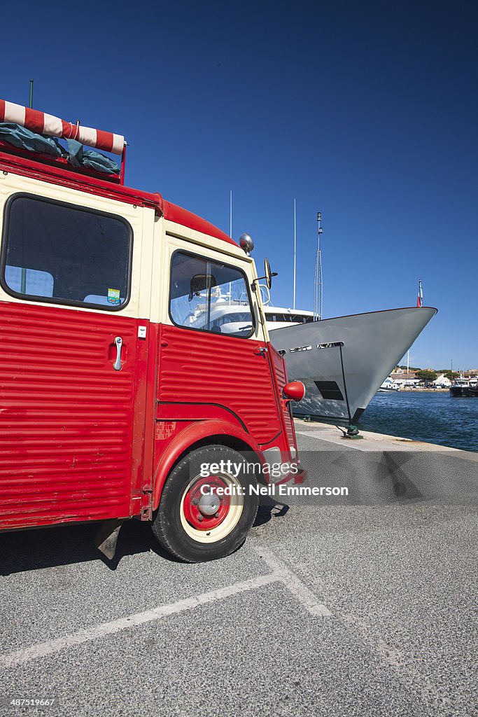 Red van at the quayside