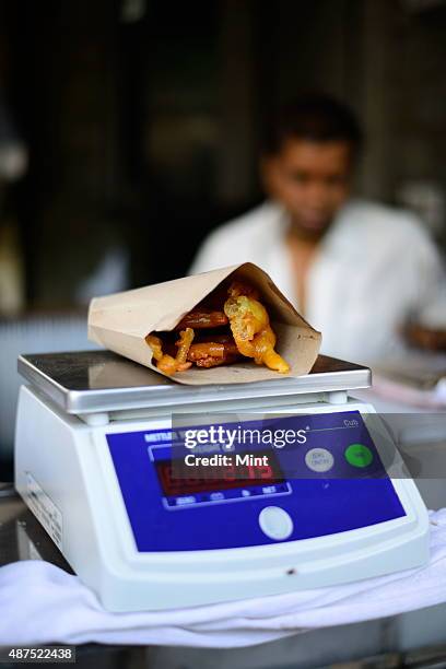 The old famous Jalebi wala at the corner of Dariba in Chandni Chowk, on August 20, 2014 in New Delhi, India. Chandni Chowk , often called the food...