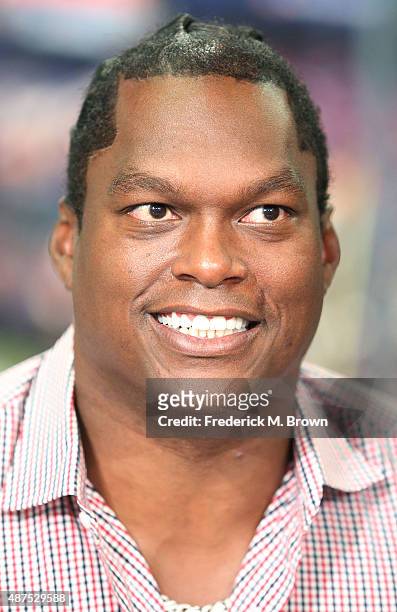 Analyst Lavar Arrington speaks during the NFL Media Event, the day before Kickoff to the 2015 Season on September 9, 2015 in Culver City, California.
