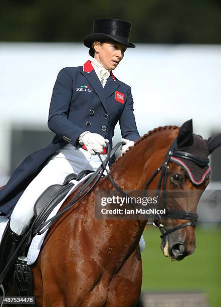 Sarah Bullimore of Great Britain competes on Lilly Corinne in the dressage during the Longines FEI European Eventing Championship 2015 at Blair...