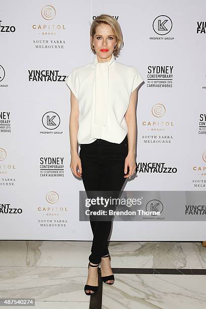 Alyssa McClelland arrives for Vincent Fantauzzo's unveiling of Charlize Theron portrait dinner and red carpet event at The Langham Hotel on September...