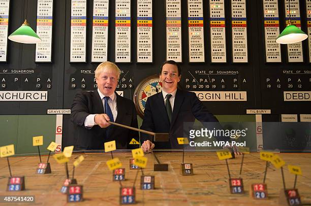 Mayor of London Boris Johnson and the Chancellor of the Exchequer George Osborne visit the Battle of Britain Bunker to see how a new £1m investment,...