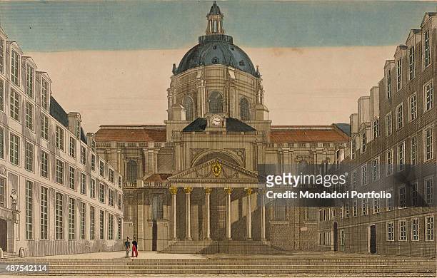 Vue de La Sorbonne prise de la cour , by unknow artist, 19th Century, watercolour engraving Italy, Lombardy, Milan, Civica Raccolta delle Stampe...