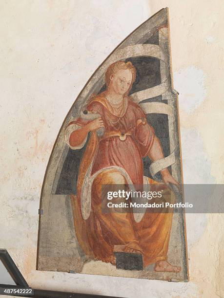 Italy, Lombardy, Cairate, Monastero of Santa Maria Assunta. Detail. A sitting Sybil holding a cornucopia in her right hand.