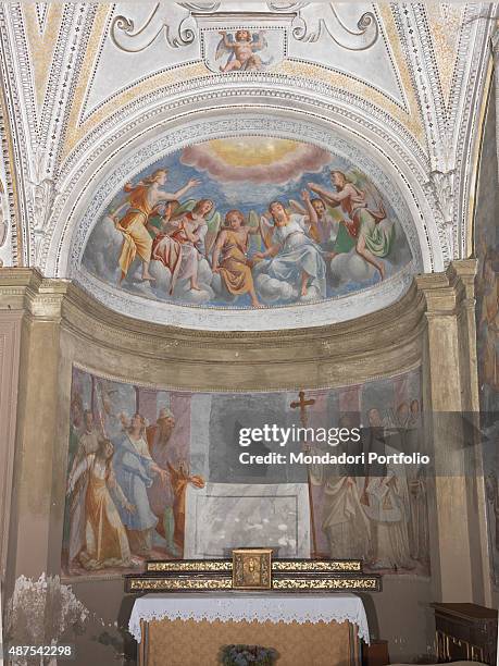 Italy, Piedmont, Verbania, Pallanza, Chiesa della Madonna di Campagna. Detail. Saint Bernard with some of his monks blessing some people. Above,...