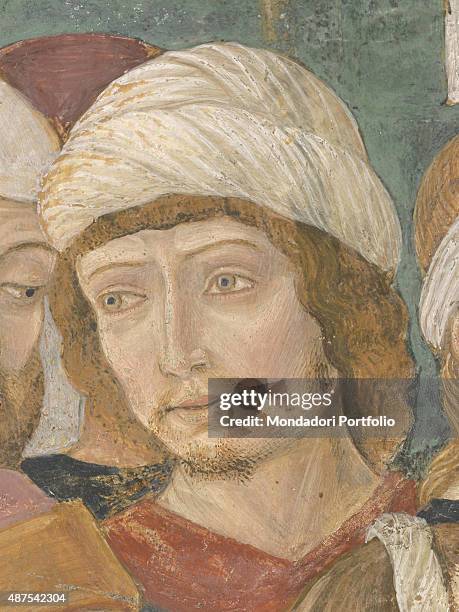 Italy, Piedmont, Serralunga di Crea, Santuario della Madonna di Crea. Detail. A man looking aside because he can't see Saint Margaret of Antioch...