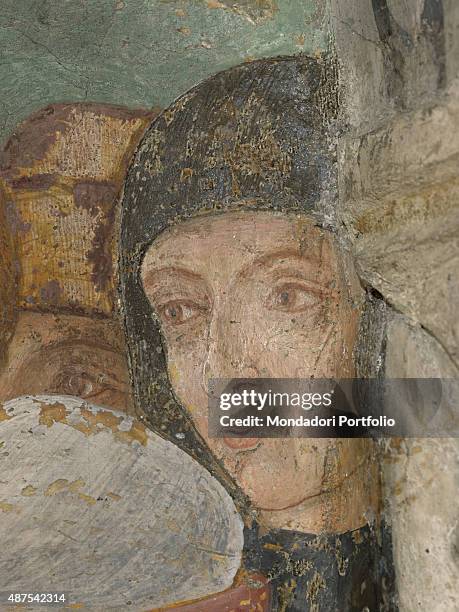 Italy, Piedmont, Serralunga di Crea, Santuario della Madonna di Crea. Detail. A man looking at Saint Margaret of Antioch undergoing the trial by fire.