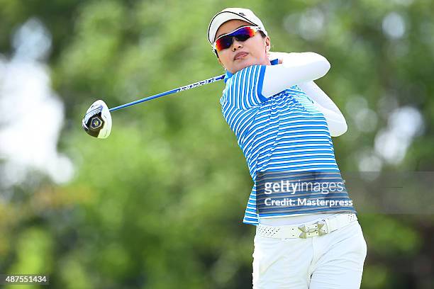 Eun-Bi Jang of South Korea hits her tee shot on the 11th hole during the first round of the 48th LPGA Championship Konica Minolta Cup 2015 at the...