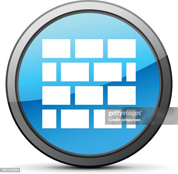 wall icon on a round button. - bricks isolated stock illustrations