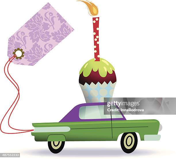 auto delivers large cupcake. - gift returns stock illustrations