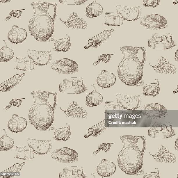 food seamless pattern - olive tree stock illustrations
