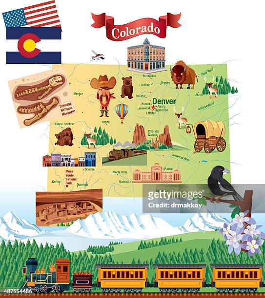 cartoon map of colorado - boulder co stock illustrations