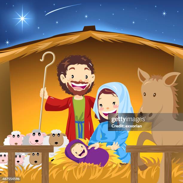 stockillustraties, clipart, cartoons en iconen met nativity manger - baby goats