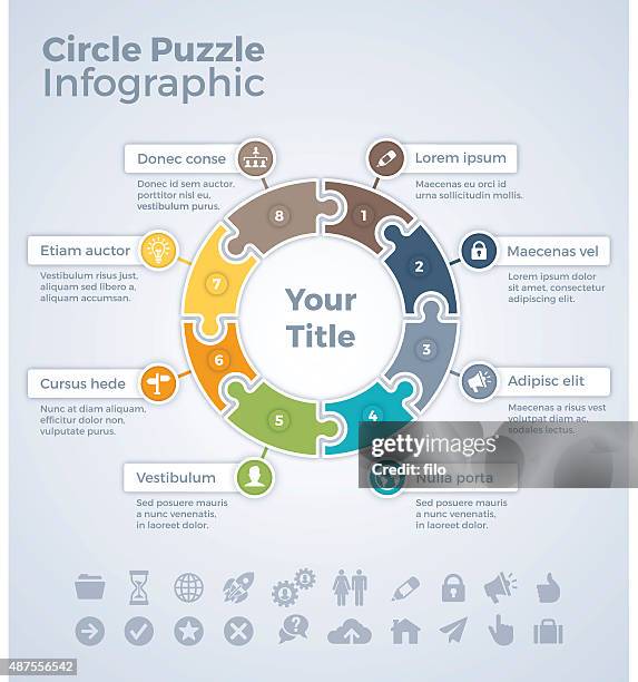 circle puzzle infographic - jigsaw vector stock illustrations