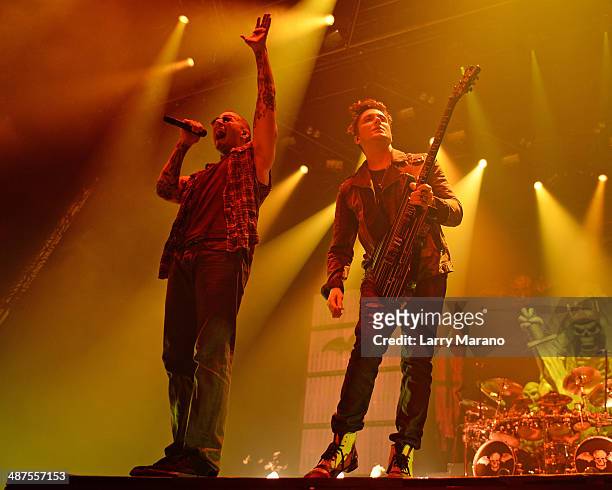 Shadows and Synyster Gates of Avenged Sevenfold perform at Hard Rock Live! in the Seminole Hard Rock Hotel & Casino on April 30, 2014 in Hollywood,...