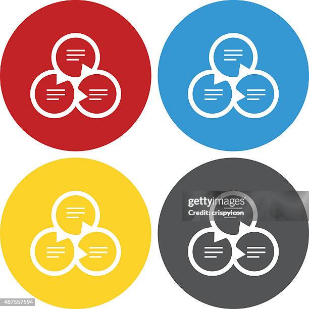 venn diagram icon on circle buttons. - venn diagram stock illustrations