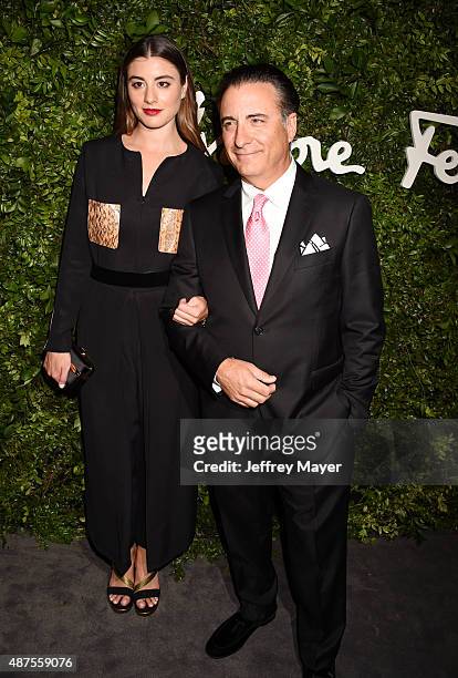 Actor Andy Garcia and daughter, actress Dominik Garcia-Lorido arrive at the Salvatore Ferragamo 100 Years In Hollywood celebration at the newly...