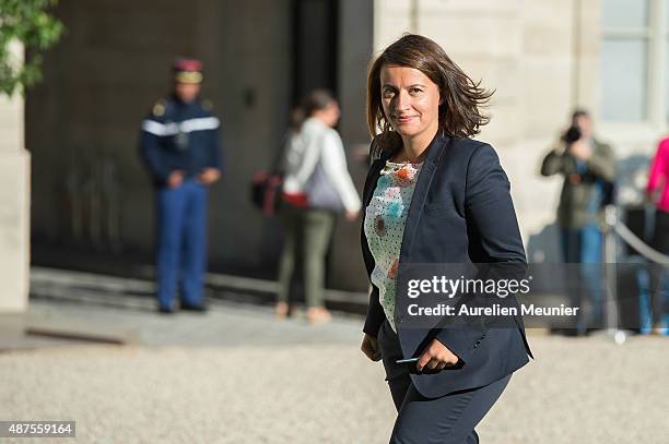 French politician, Cecile Duflot arrives to the Conference prior the World Climate Summit at Elysee Palace on September 10, 2015 in Paris, France....