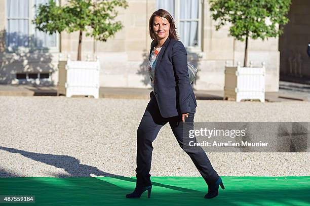 French politician, Cecile Duflot arrives to the Conference prior the World Climate Summit at Elysee Palace on September 10, 2015 in Paris, France....