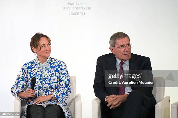 French Minister of Ecology, Sustainable Development and Energy, Segolene Royal and French CEO of Engie, Gerard Mestrallet attend the Conference prior...