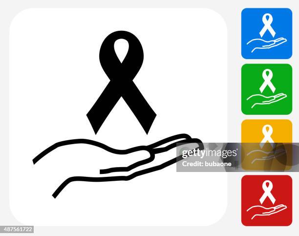 ribbon and hand icon flat graphic design - cancer cell white background stock illustrations