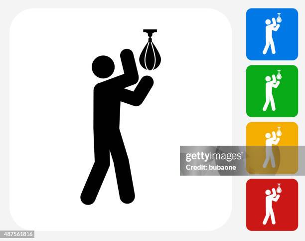 boxing stick figure icon flat graphic design - boxer punching bag stock illustrations