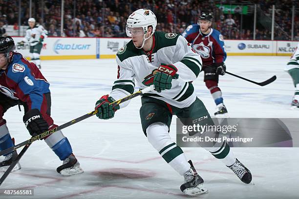 Charlie Coyle of the Minnesota Wild skates against the Colorado Avalanche in Game Seven of the First Round of the 2014 NHL Stanley Cup Playoffs at...