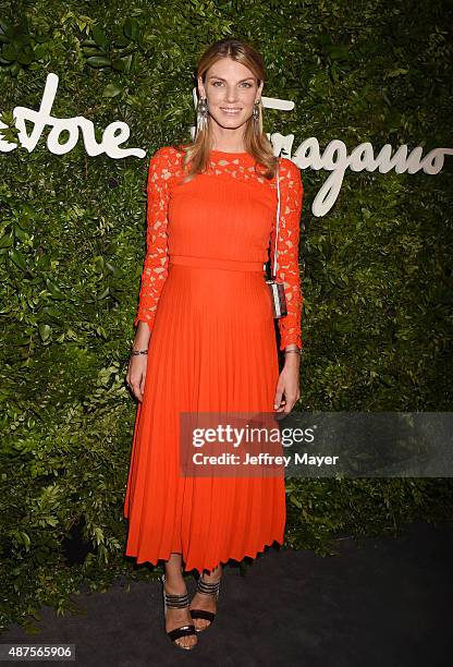 Model Angela Lindvall arrives at the Salvatore Ferragamo 100 Years In Hollywood celebration at the newly unveiled Rodeo Drive flagship Salvatore...