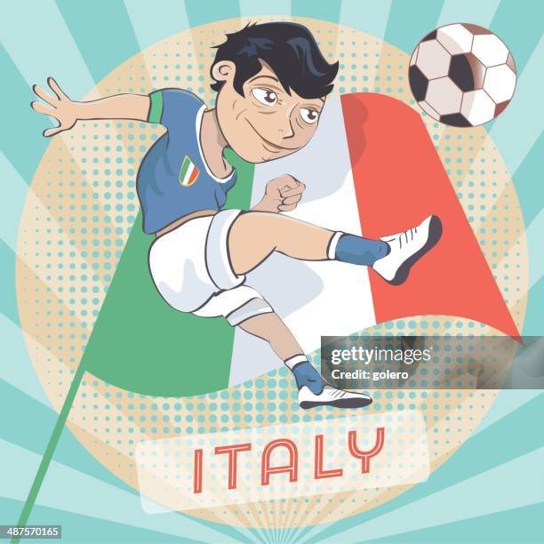 italian soccer player - kicking-soccer-ball-clip-art stock illustrations