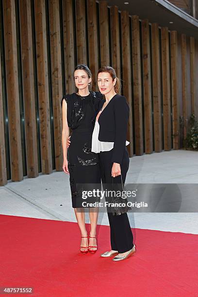 Stacy Martin and Gina McKee attend a premiere for 'Taj Mahal' during the 72nd Venice Film Festival at Sala Darsena on September 10, 2015 in Venice,...