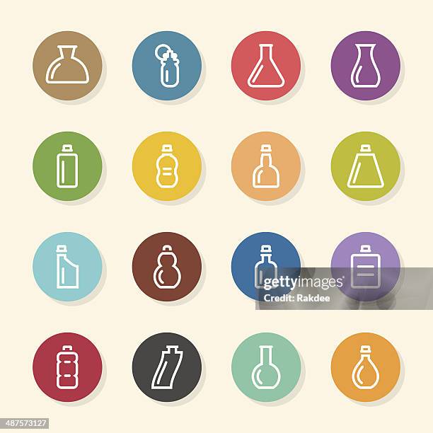 bottle icons set 4 - color circle series - plastic boxes stock illustrations