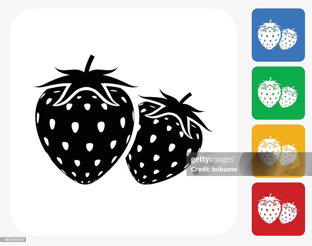 Two Strawberries Icon Flat Graphic Design