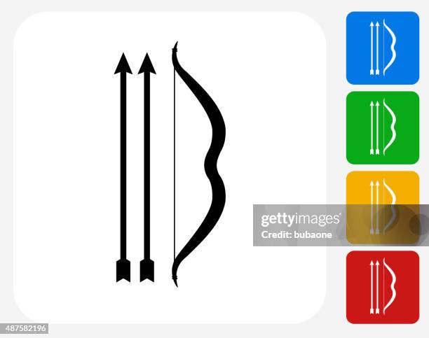 one bow and two arrows icon flat graphic design - bowing stock illustrations
