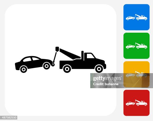 ilustrações, clipart, desenhos animados e ícones de caminhão de reboque plana ícone de design gráfico - towing