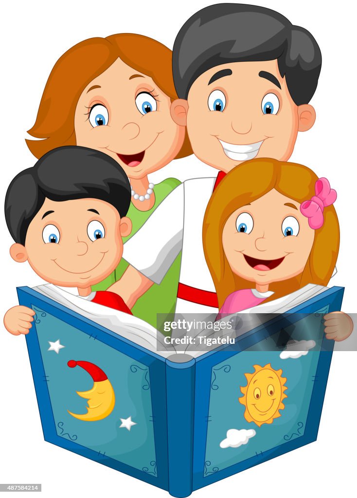Cartoon Family Read A Bedtime Story High-Res Vector Graphic - Getty Images