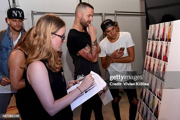 General view of atmosphere backstage at the Supima Design Competition fashion show during Spring 2016 New York Fashion Week: The Shows at The...