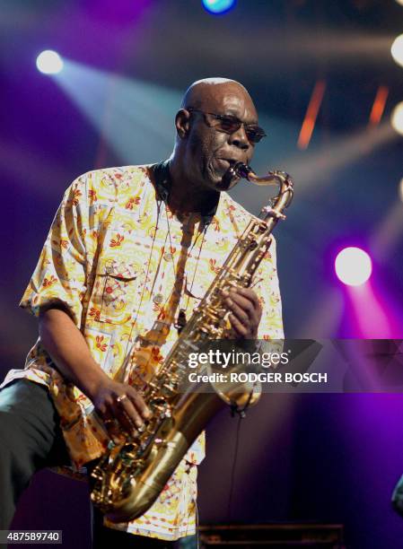 African super star saxophonist Manu Dibango, with his Soul Makossa Band, performs at the 7th Annual Cape Town International Jazz Festival, 31 March...