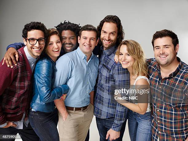 Pictured: Rick Glassman as Burski, Bianca Kajlich as Leslie, Ron Funches as Shelly, Brent Morin as Justin, Chris D'Elia as Danny, Bridgit Mendler as...