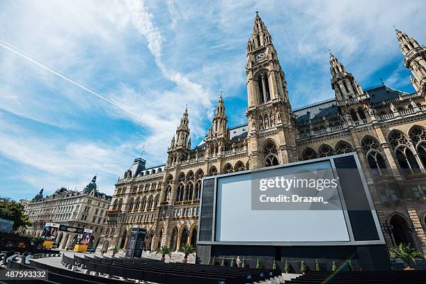 vienna city hall and summer movie festival - vienna holiday fair stock pictures, royalty-free photos & images